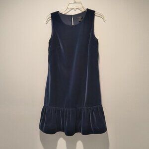 J Crew Blue Velvet Ruffle Hem Dress Sleeveless Size2